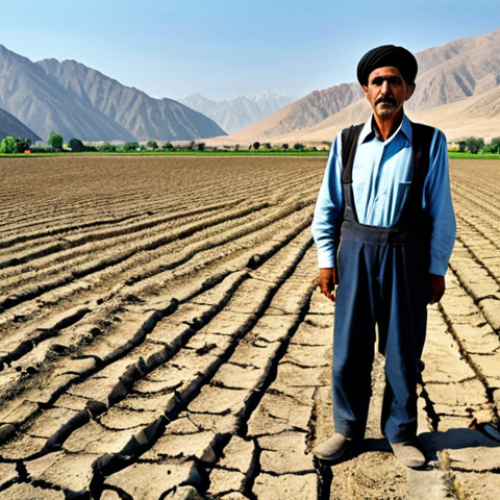 **

"A fully clothed Tajik farmer in appropriate attire, standing in a dry, cracked field, looking concerned. Background shows distant mountains and a struggling farm.  Emphasis on the impact of climate change and water scarcity on agriculture.  Safe for work, appropriate content, professional photography, perfect anatomy, natural proportions, high quality, family-friendly. The farmer's clothing is modest. The lighting is realistic, depicting a hot, sunny day."

**