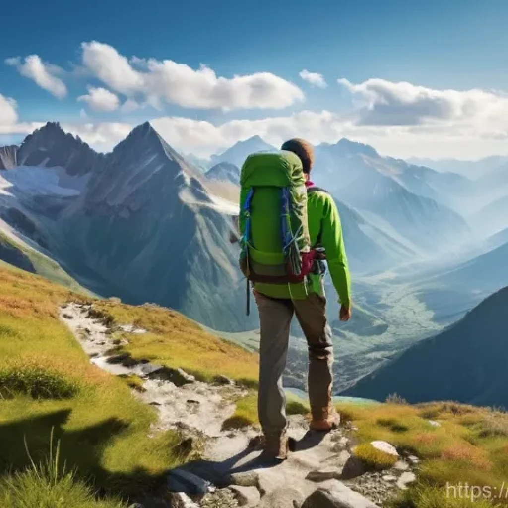 타지키스탄 방문 전 필요한 예방 접종 - **Prompt: Peaceful Mountain Trekker**
    "A lone young adult hiker, wearing sturdy, long-sleeved hi...