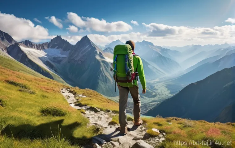 타지키스탄 방문 전 필요한 예방 접종 - **Prompt: Peaceful Mountain Trekker**
"A lone young adult hiker, wearing sturdy, long-sleeved hi...