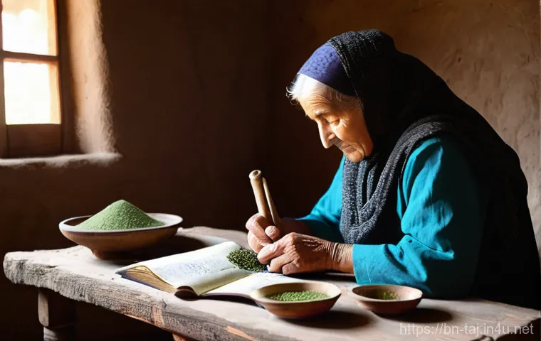 타지키스탄의 전통 약초 요법 - **Prompt 1: Serene Herbal Collection in Tajik Mountains**
    "An elderly Tajik woman, with kind eye...
