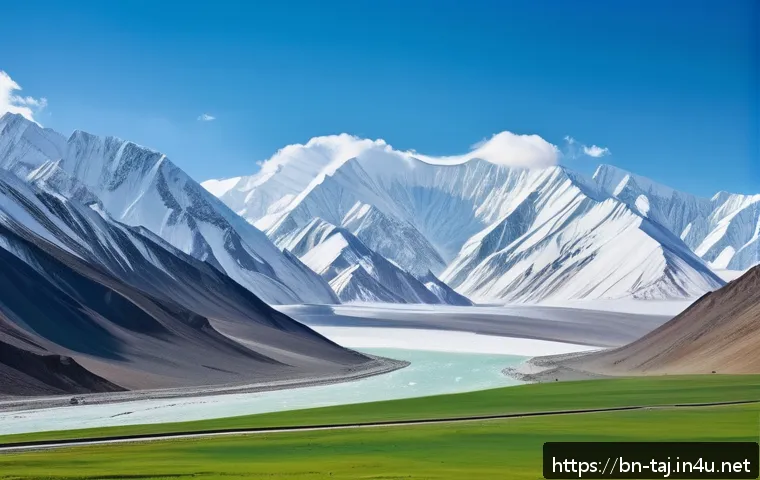 파미르 하이웨이 여행 계획 - A breathtaking panoramic view of the Pamir Highway’s towering snow-capped peaks known as the "Roof o...
